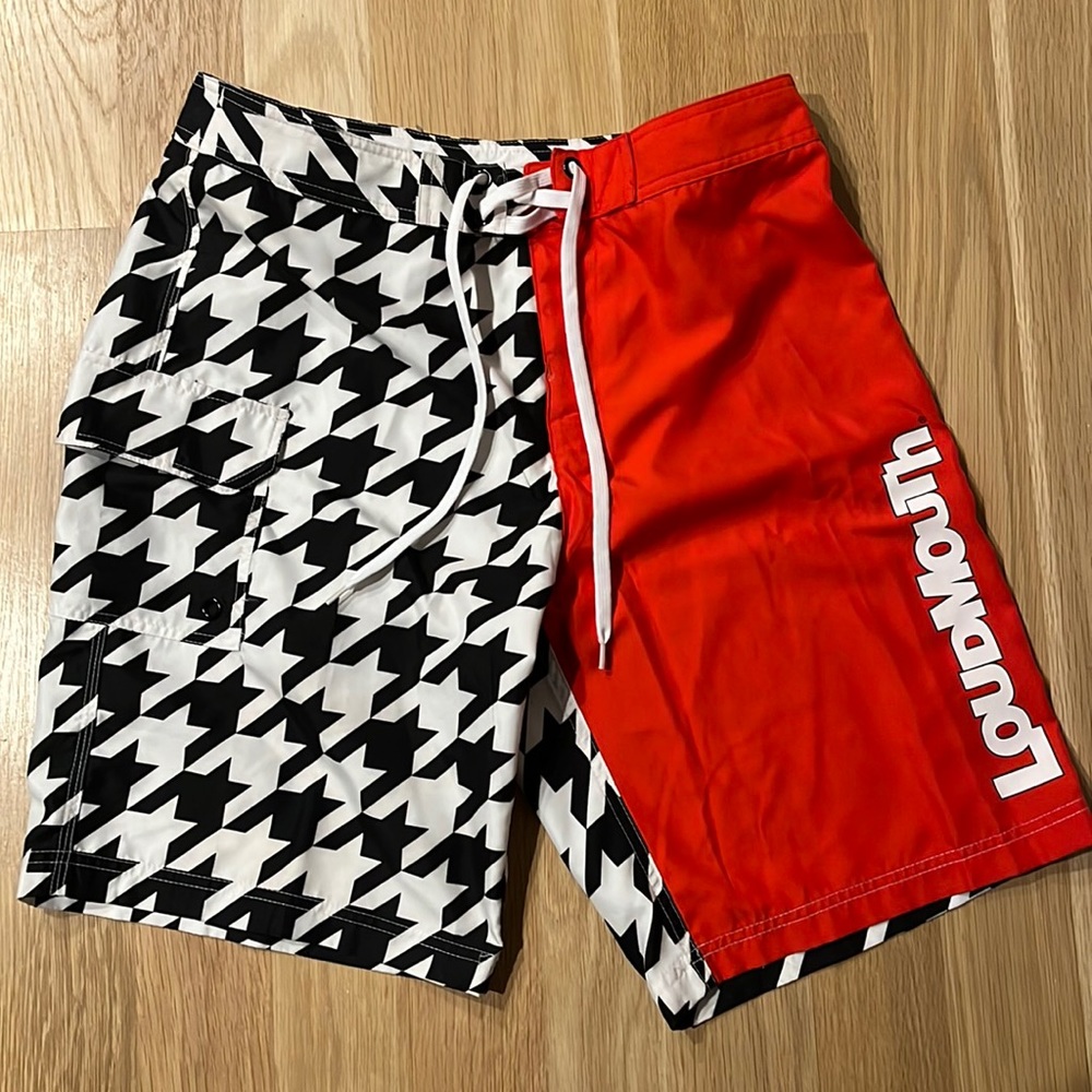 Loudmouth bathing suit/ board short. Size 34. Red and black.